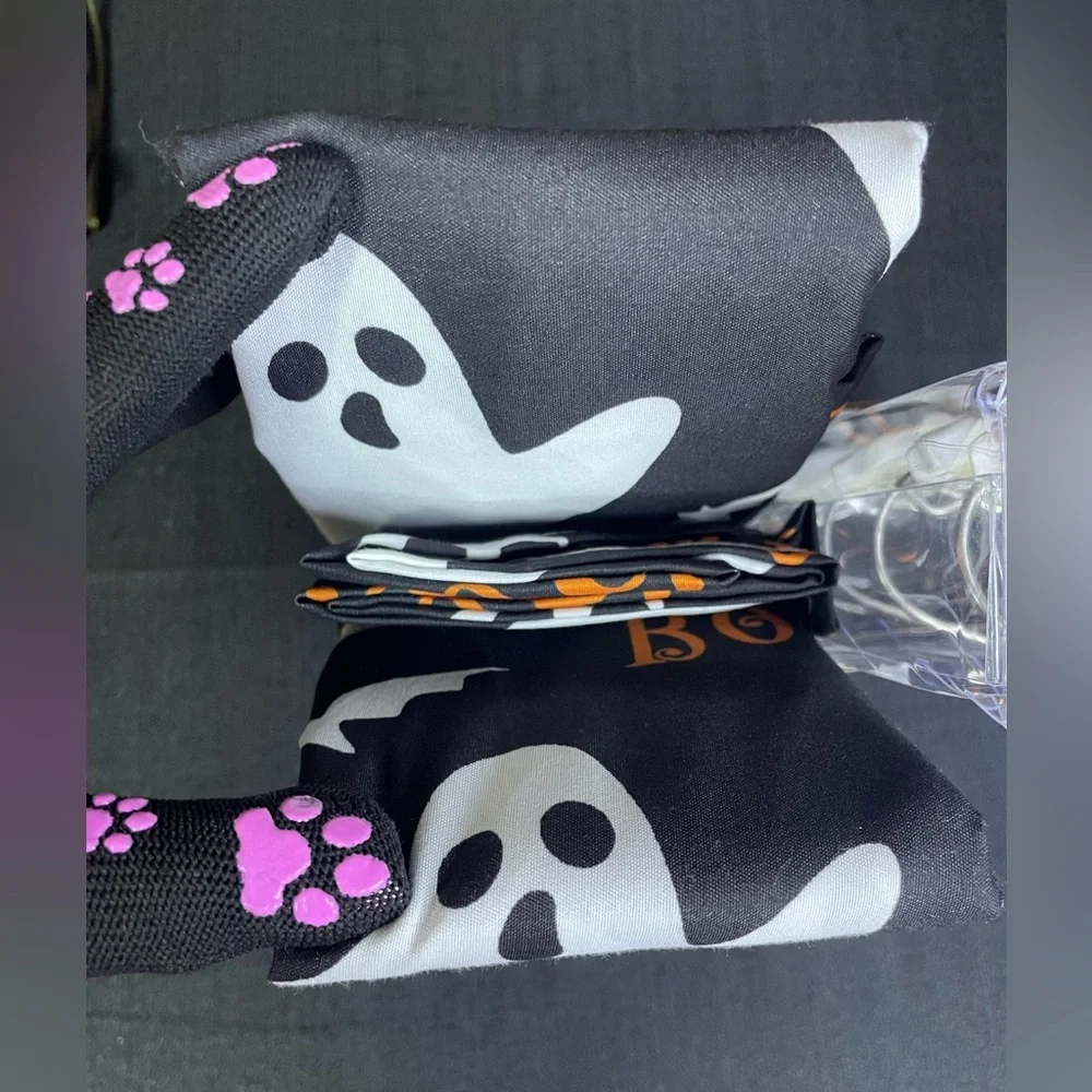 13-pc Halloween Fabric Shower Curtain Set w/12 Ghost Hooks Black White NEW NWT